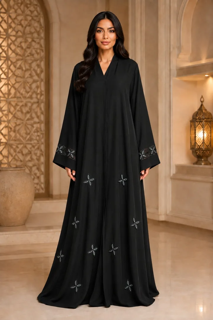 كافالي عباية مطرزة بالخرز بنقوش زهور | ABAYA-17