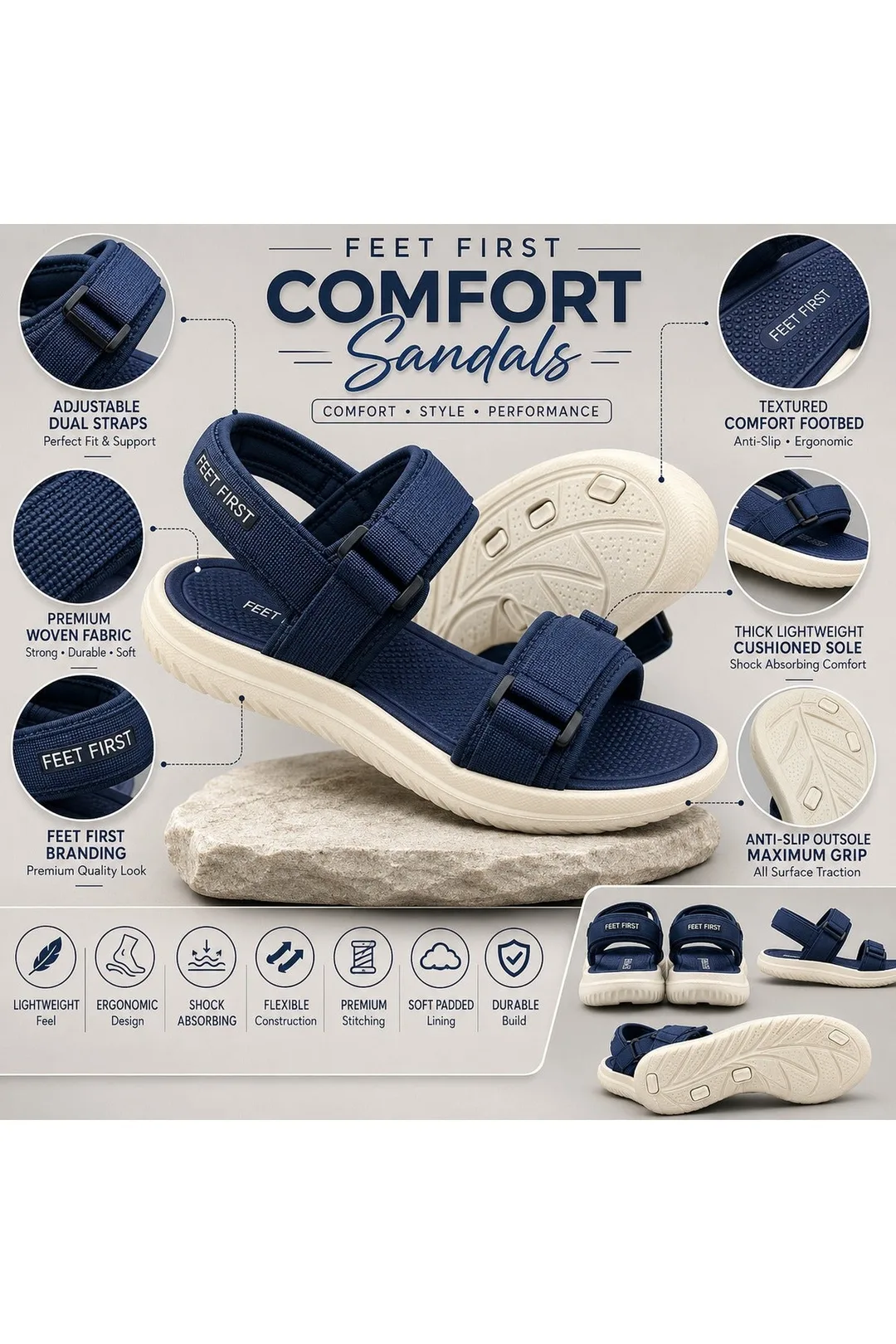 Beige / Navy Blue