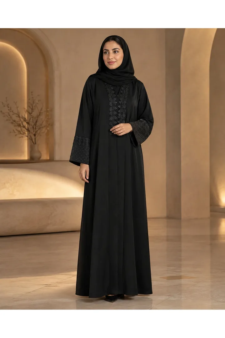 كافالي عباية مغلق بدانتيل مزهر | ABAYA-5535