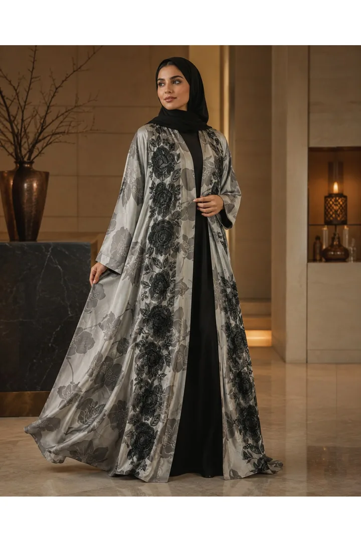 كافالي عباية مفتوح بتطريز زهور | ABAYA-01