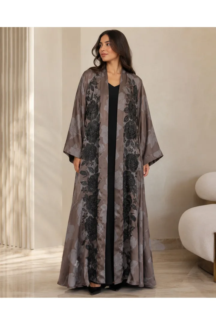 كافالي عباية مفتوح بتطريز زهور | ABAYA-01