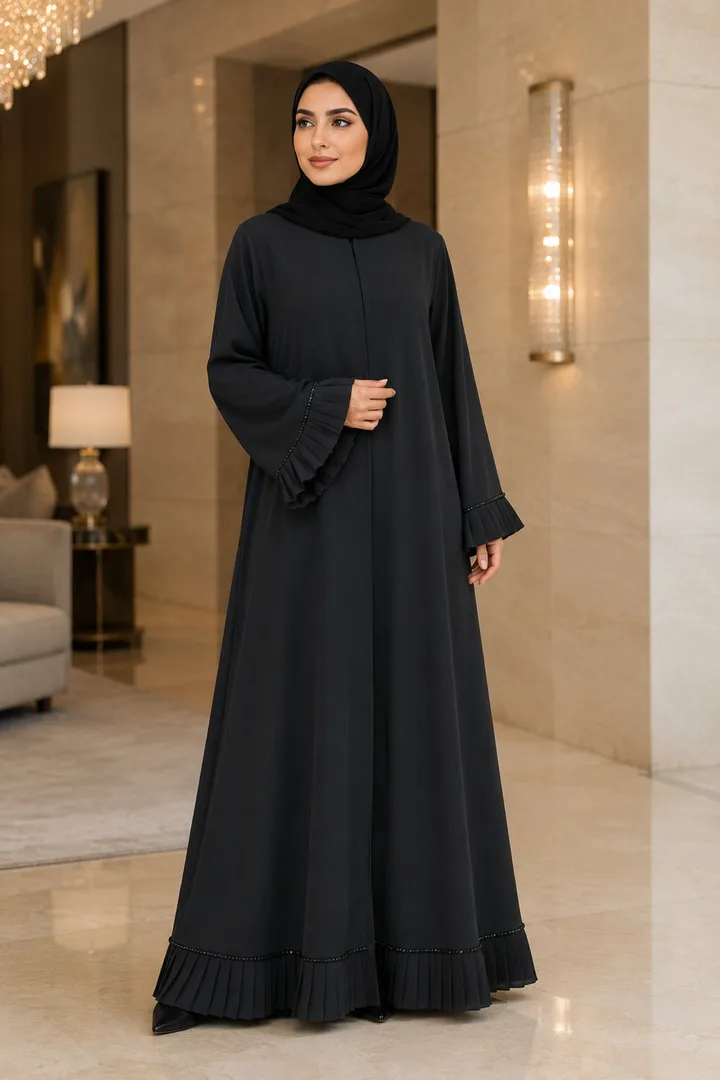 كافالي عباية بطيات وتطريز خرز | ABAYA-04