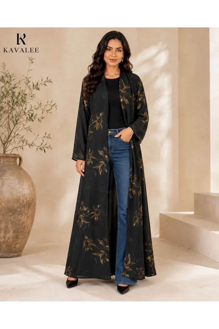 كافالي عباية بطبعة زهور | ABAYA-11
