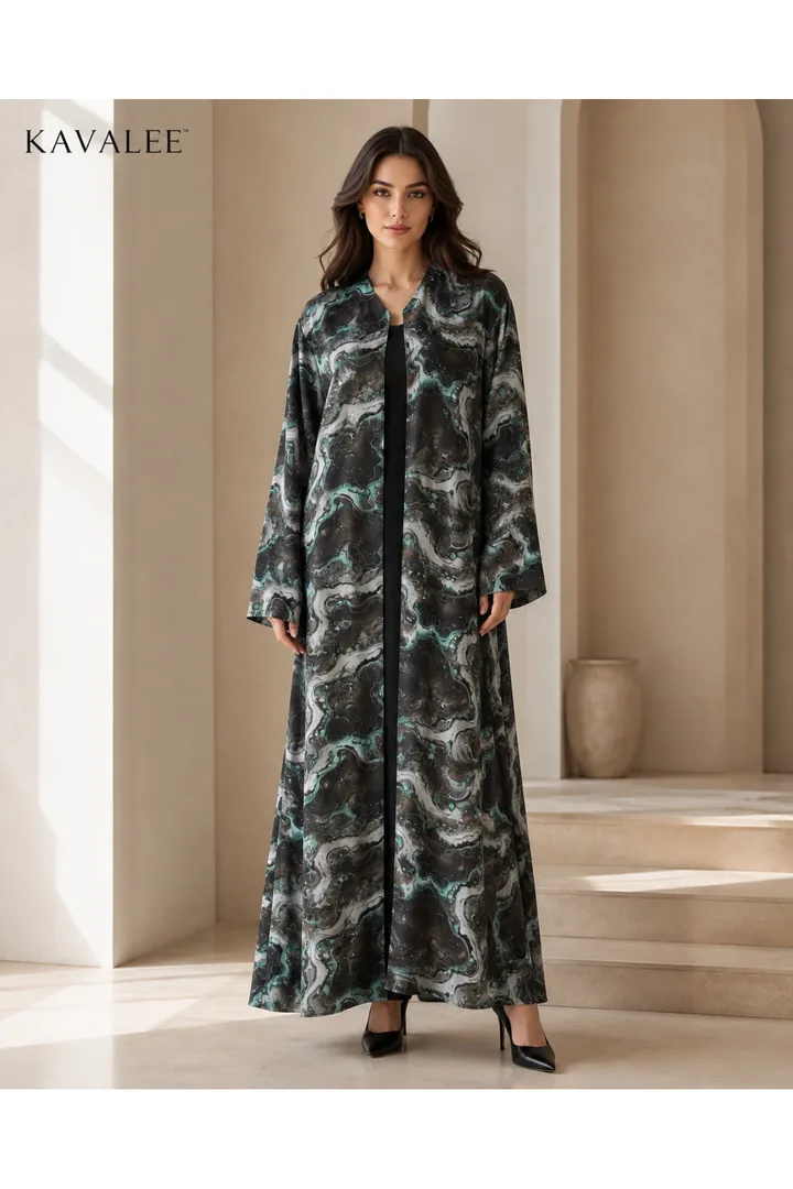 كافالي عباية مفتوح بطبعة رخامية | ABAYA-12