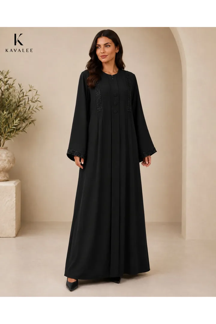 كافالي عباية مغلق بتطريز خرز | ABAYA-14