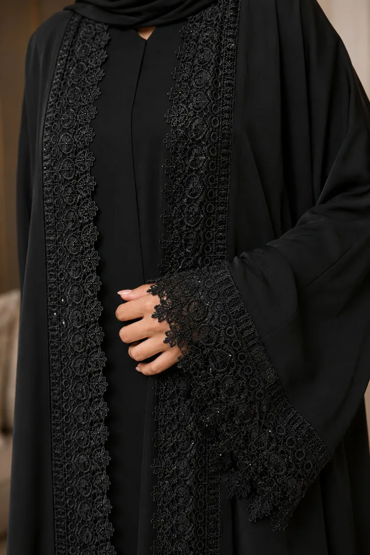 كافالي عباية طقم قطعتين بدانتيل | ABAYA-18