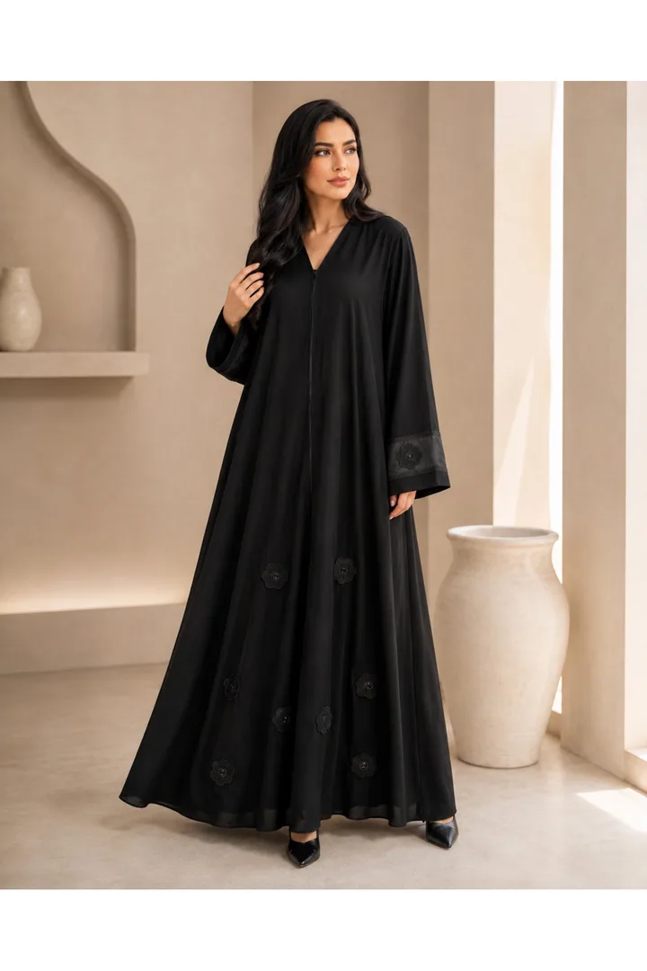 كافالي عباية تطريز زهور بارز | ABAYA-5142