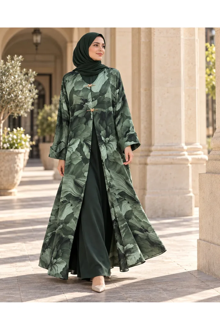 كافالي عباية مفتوحة بنقشة الزهور | ABAYA-7327