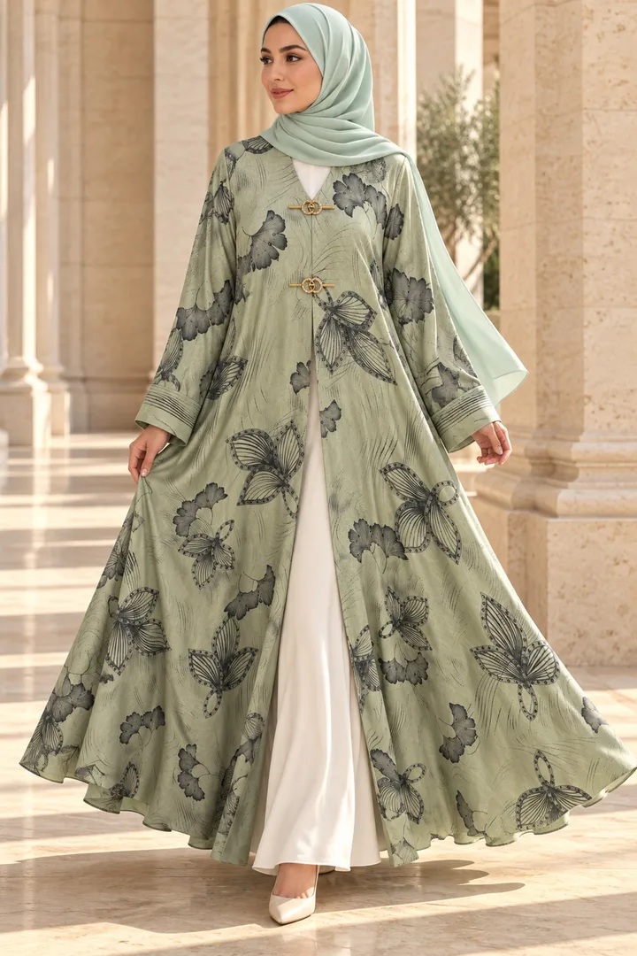كافالي عباية بنقشة نباتية | ABAYA-8140