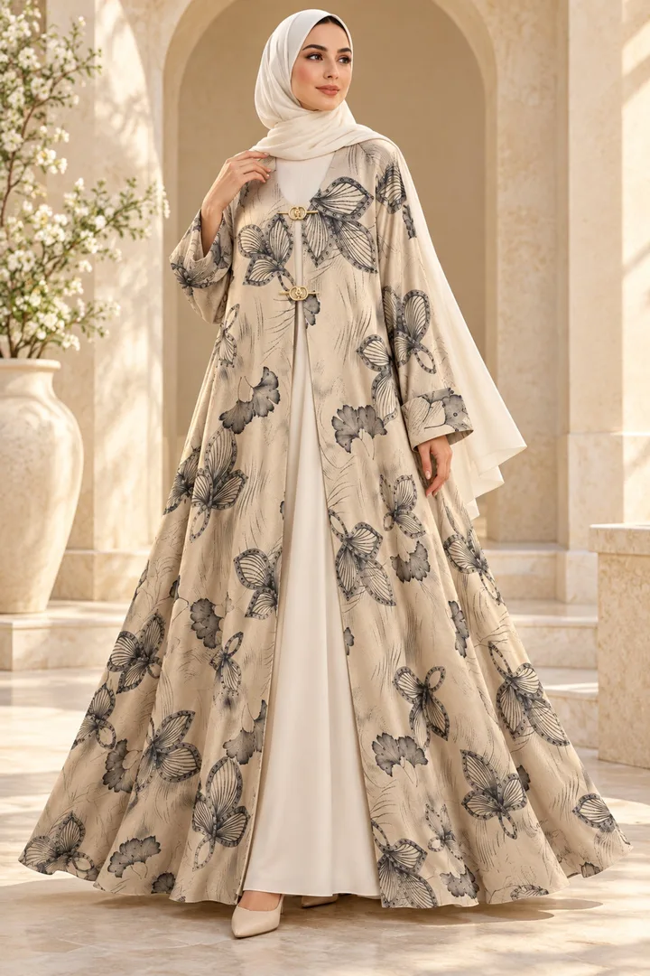 كافالي عباية بنقشة نباتية | ABAYA-8140