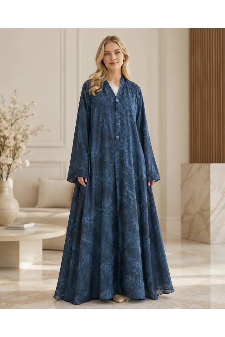 كافالي عباية جاكارد زهور بأزرار | ABAYA-3063