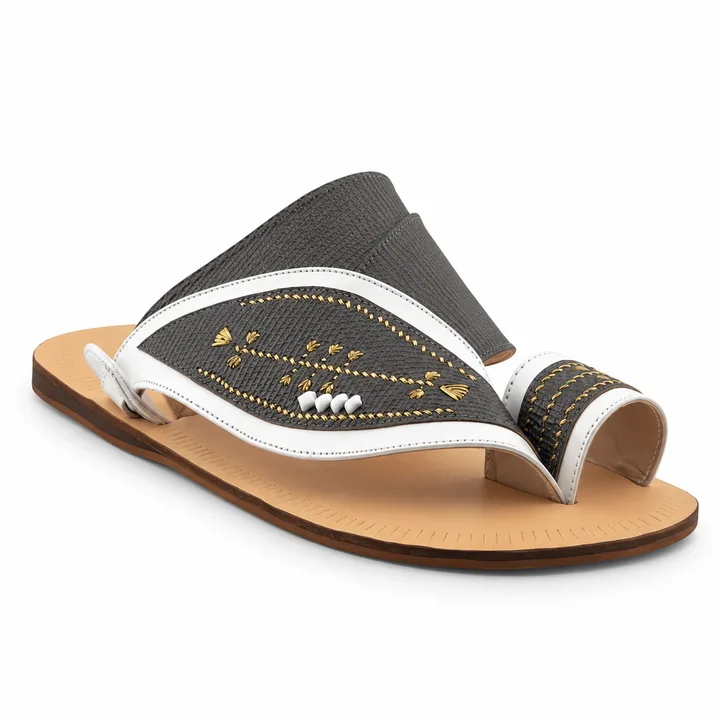 Al Fanoos Two-Tone Gold-Stitched Arabic Sandals for Men | 21009