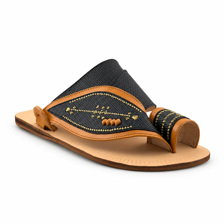 Al Fanoos Two-Tone Gold-Stitched Arabic Sandals for Men | 21009