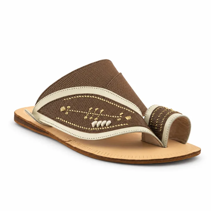 Al Fanoos Two-Tone Gold-Stitched Arabic Sandals for Men | 21009