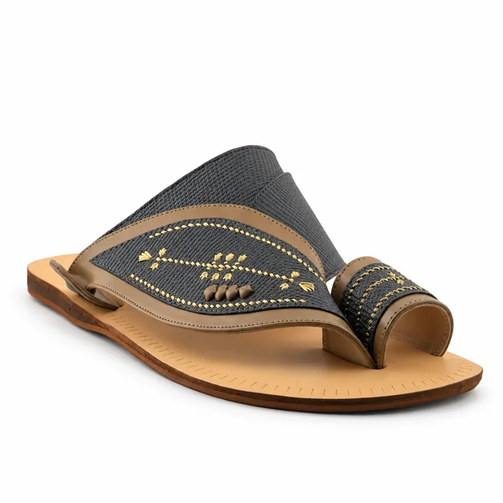 Al Fanoos Two-Tone Gold-Stitched Arabic Sandals for Men | 21009
