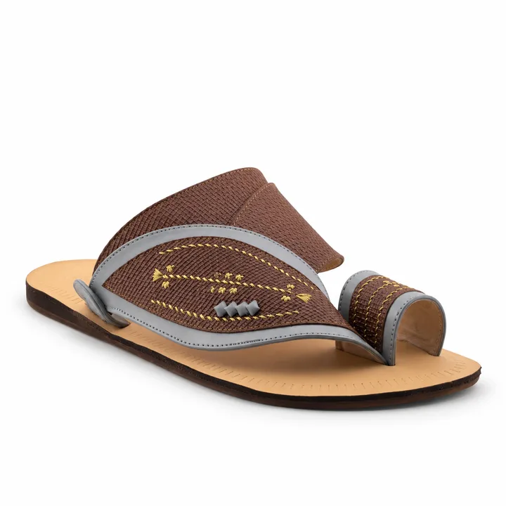 Al Fanoos Two-Tone Gold-Stitched Arabic Sandals for Men | 21009