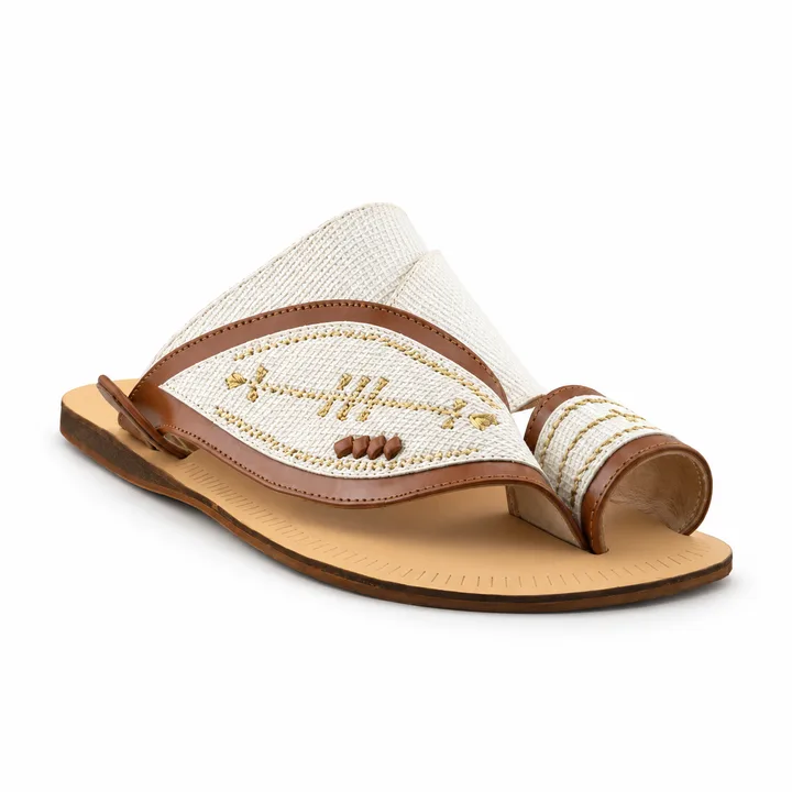 Al Fanoos Two-Tone Gold-Stitched Arabic Sandals for Men | 21009