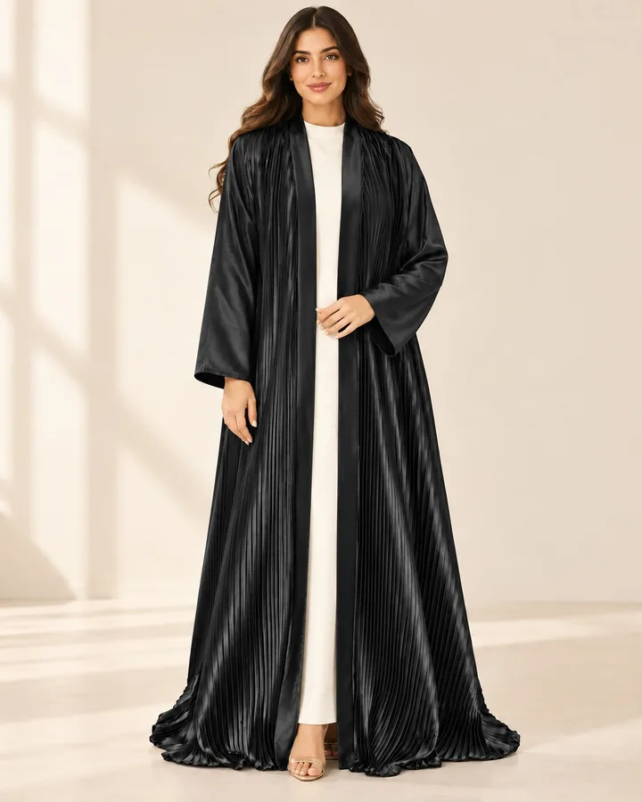 كافالي عباية ساتان بليسيه مفتوحة | ABAYA-9300