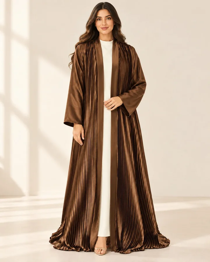 كافالي عباية ساتان بليسيه مفتوحة | ABAYA-9300