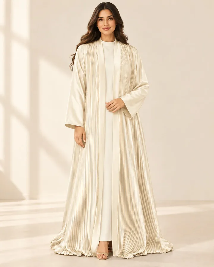 كافالي عباية ساتان بليسيه مفتوحة | ABAYA-9300