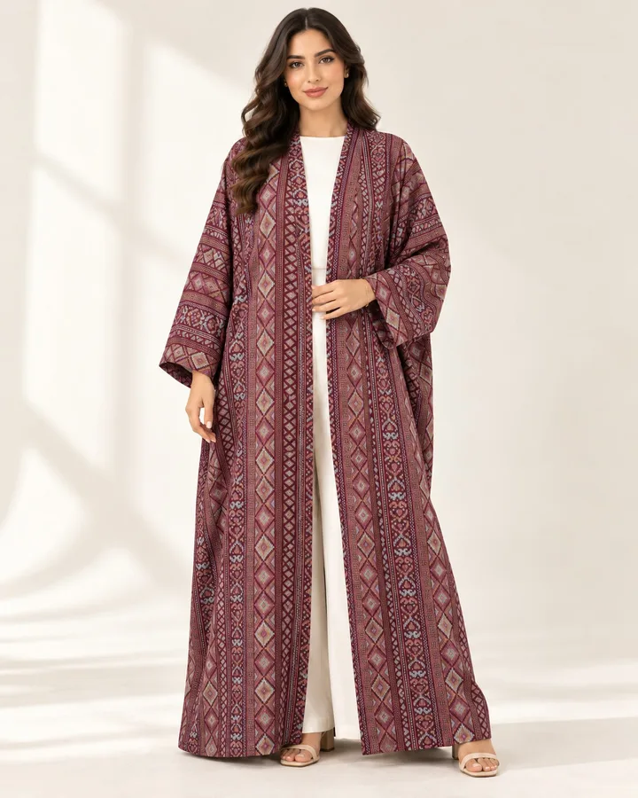 كافالي عباية باشمينا مفتوحة بنقشة هندسية | ABAYA-9400