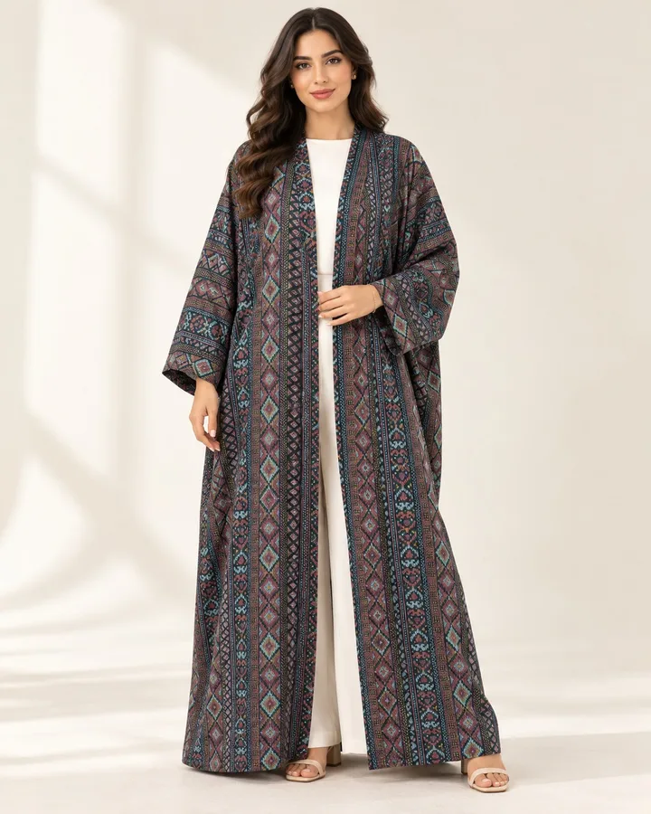 كافالي عباية باشمينا مفتوحة بنقشة هندسية | ABAYA-9400