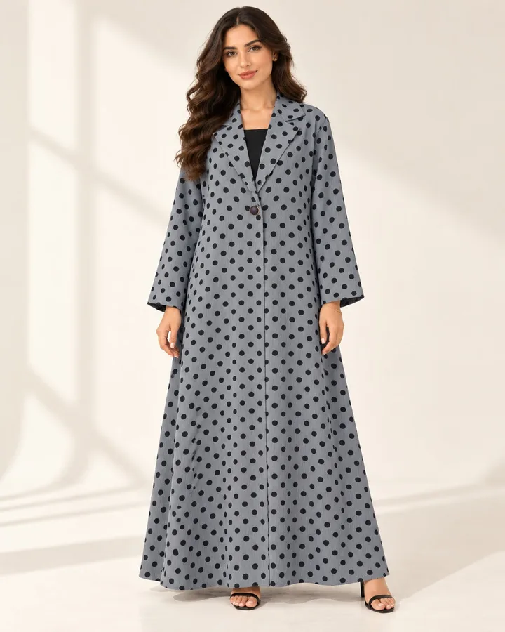 كافالي عباية منقطة بأزرار أمامية | ABAYA-9600